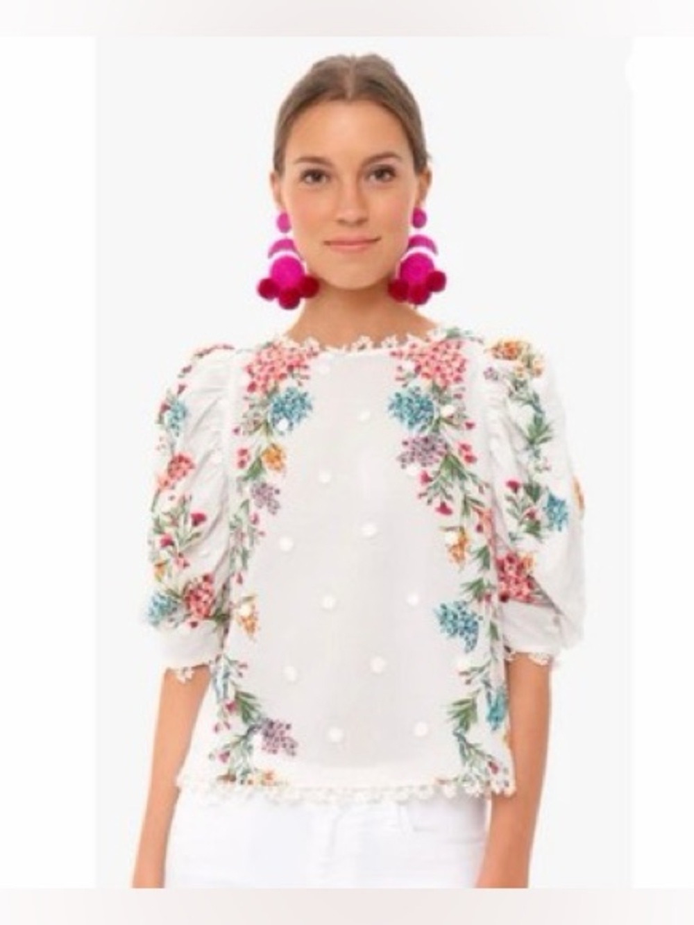 FARM Rio Louise Floral Embroidered Blouse, Size Small